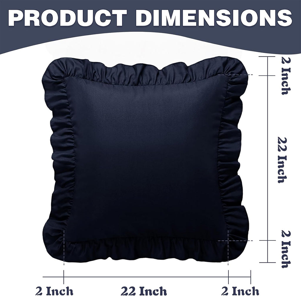 KKJIAF Ruffle Pillow Cases 22x22 Inches, Navy Blue Square Ruffled Pillow Covers Set of 2, Microfiber Wrinkle Resistant Pillow Shams with…