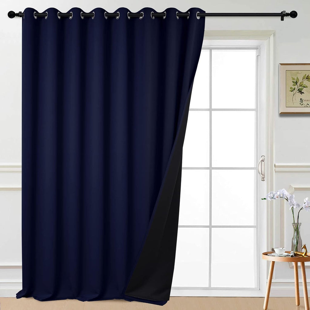 Yakamok 100% Blackout Extra Wide Thermal Insulated Curtains, Total Shade Patio Door Curtain, Full Light Shading Sliding Door Drape Room…