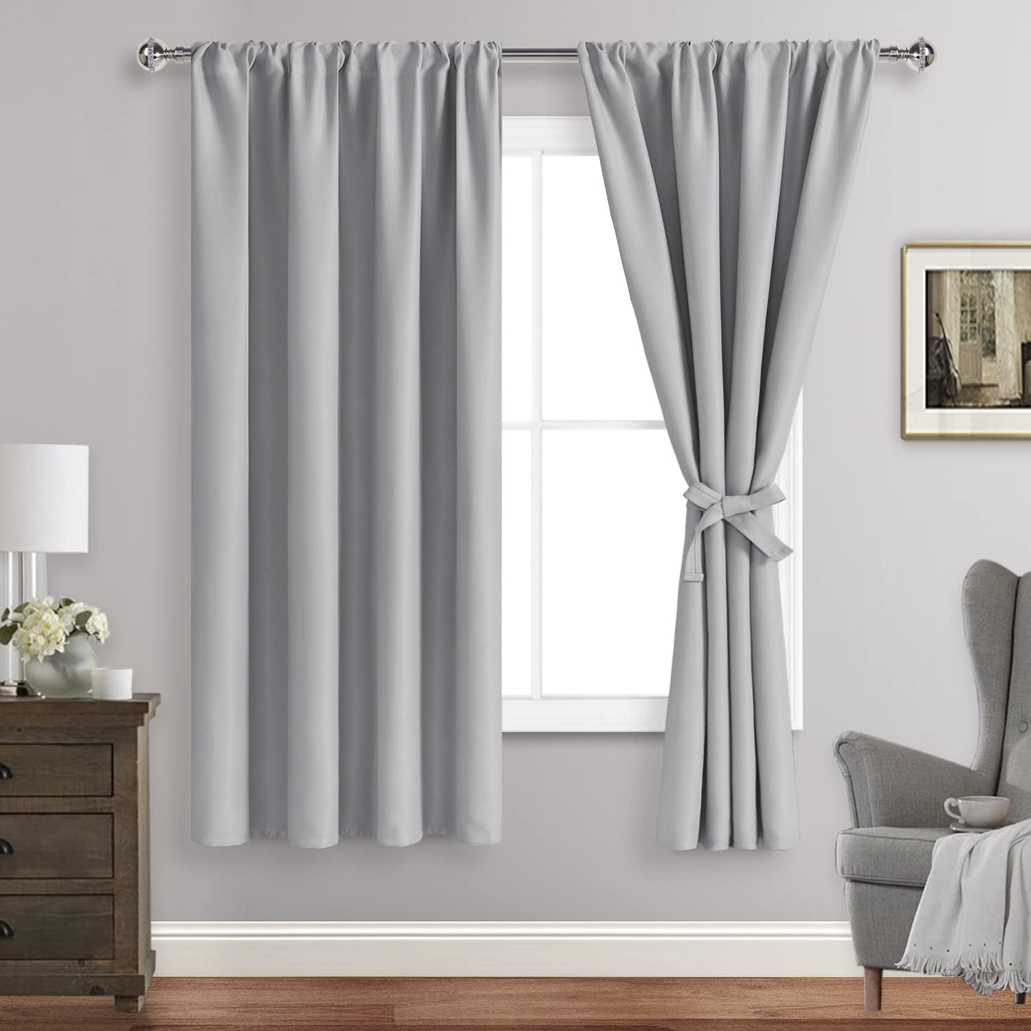 Jiuzhen Blackout Curtains for Bedroom– Thermal Insulated, Noise Reducing Room Darkening Rod Pocket Curtains for Living Room, Set of 2 Panels…