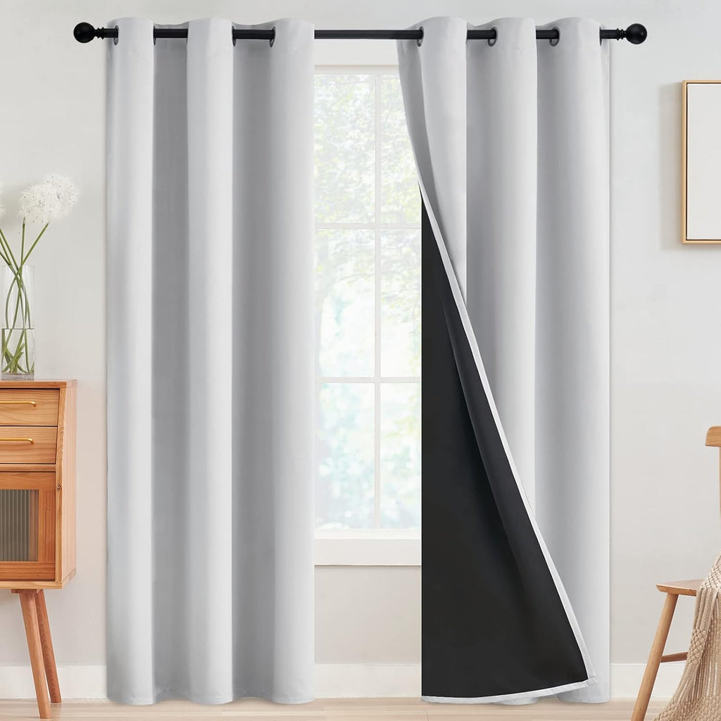 SimpleHome 100% Blackout Curtains for Bedroom, Thermal Insulated Grommet Window Drapes Room Darkening White Curtains for Living Room with Bl…