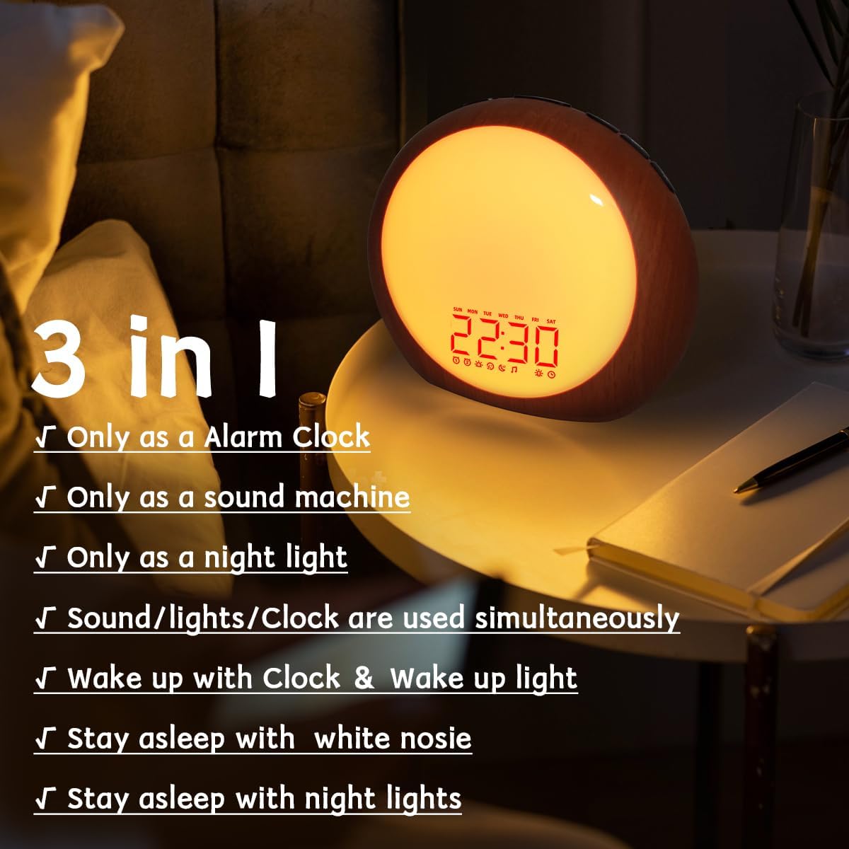 Wake Up Light Sunrise Alarm Clock White Noise Machine with Sunrise Sunset Simulation for Heavy Sleepers Kids Bedroom Dual Alarms Snooze…