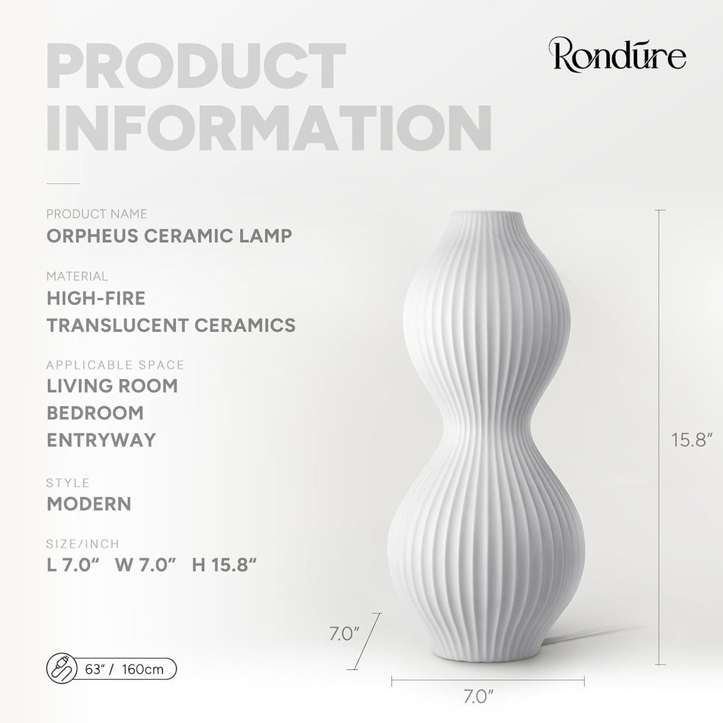 Rondure 15.8" Modern Ceramic Table Lamp, Fully Dimmable Modern Bedside Lamps for Bedroom, Living Room and Nightstand, White Translucent Cer…