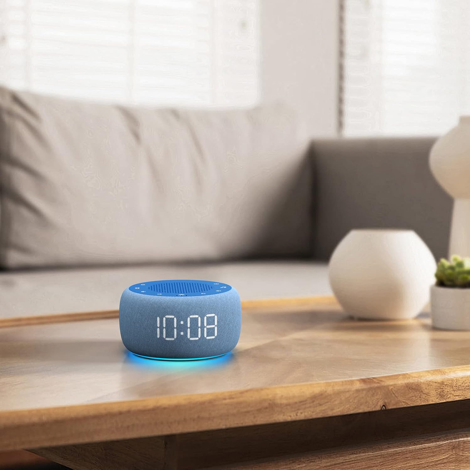 Buffbee Sound Machine & Alarm Clock 2-in-1, 0-100% Clock Face Brightness, Bottom Colored Light, Sleep Timer, Precise 30-Level Volume…