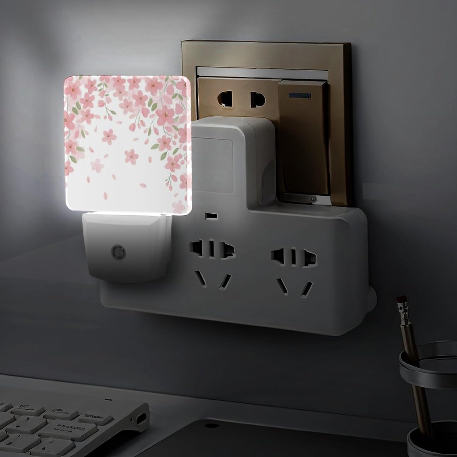 YKJAHSD Falling Flowers Night Light, Plug into Wall Decor Nightlights for Bedroom, Bathroom, Hallway, Kitchen, with Dusk to Dawn Lig…