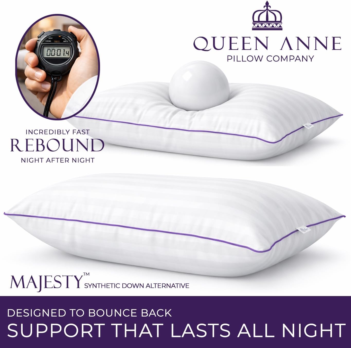 QueenAnnePillowCompany Queen Anne Hotel Pillows King Size Bed Pillow for Sleeping – Adjustable Luxury Down Alternative for Side & Back Slee…