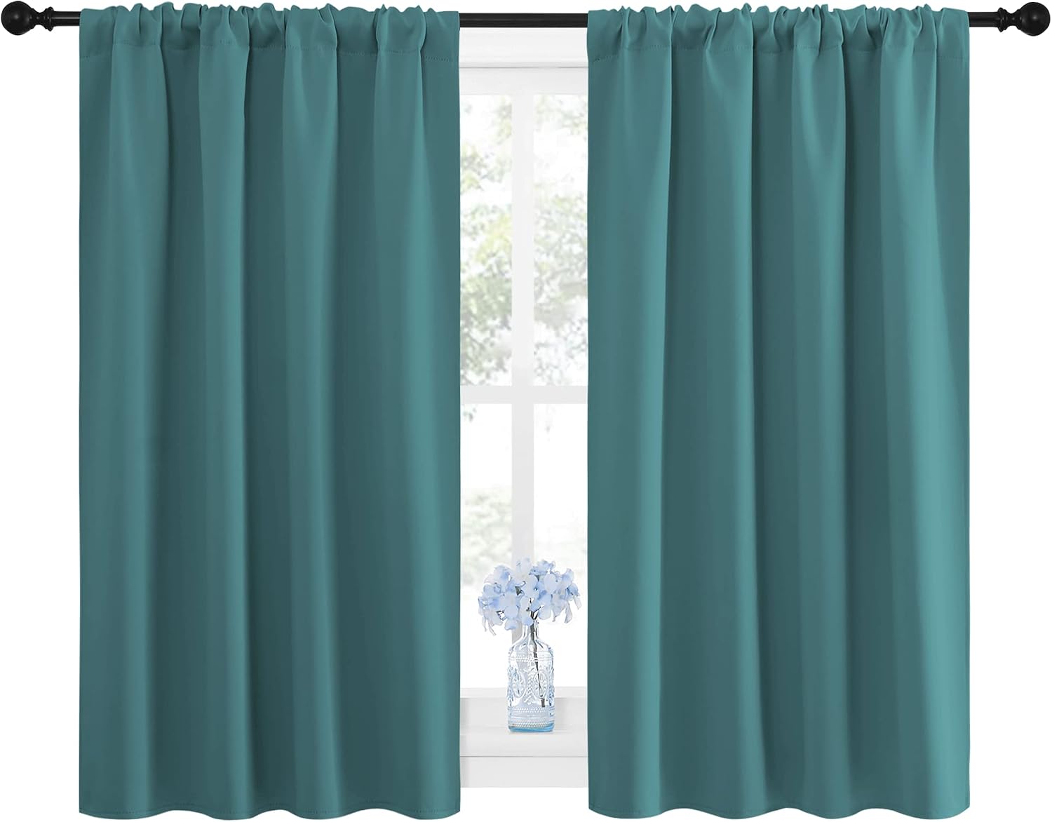 NICETOWN Window Curtains Blackout Drapes - Thermal Insulated Solid Rod Pocket Blackout Curtains/Draperies for Living Room (Sea Teal, One…