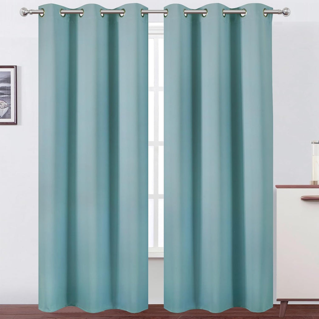 Lemomo Stone Blue Thermal Blackout Curtains/38 x 84 Inch/Set of 2 Panels Room Darkening Curtains for Bedroom 84 Inch Blue
