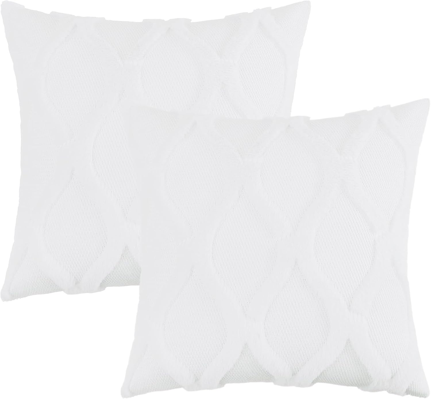 decorUhome Summer Euro Sham Throw Pillow Covers 22x22 Inch Set of 2, Soft Plush Faux Fur Wool Pure White Accent Couch Pillow Covers for Mod…