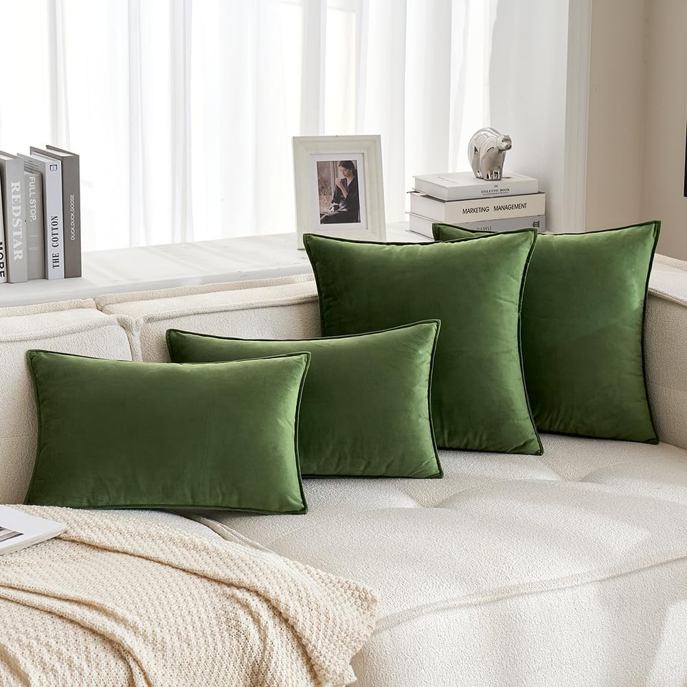 Miulee Moss Green Velvet Throw Pillow Covers 24x24 Soft Summer Decorative Solid Square Euro Sham Cushion Cases Pack of 2 Modern Luxury Home…