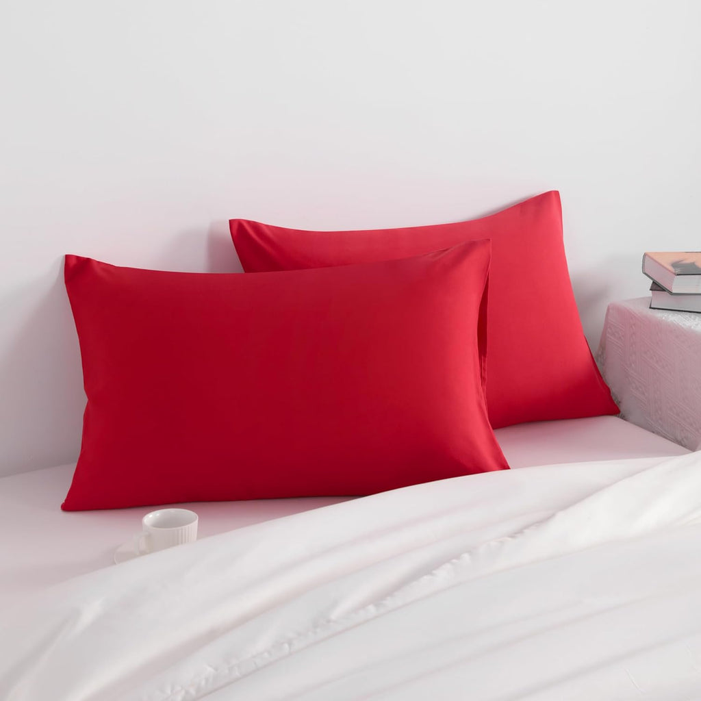 Ntbay King Pillow Cases Set of 2, 2 Pack Brushed Microfiber 20x40 Pillow Cases, Soft, Wrinkle, Fade, Stain Resistant Red Pillow Cases with…