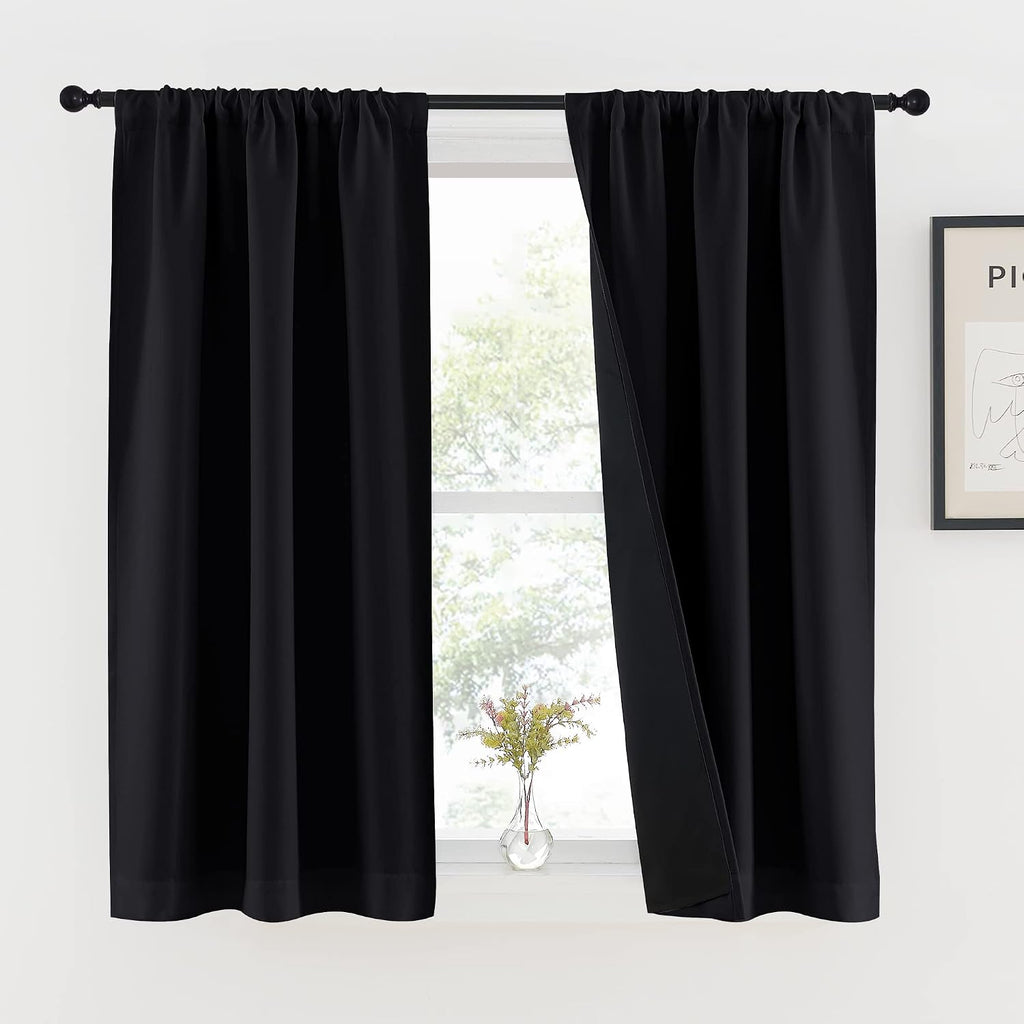 Nicetown 100% Blackout Kitchen Curtains 54 inches Long, Double-Deck Completely Blackout Window Treatment Thermal Insulated Lined Rod Pocket…