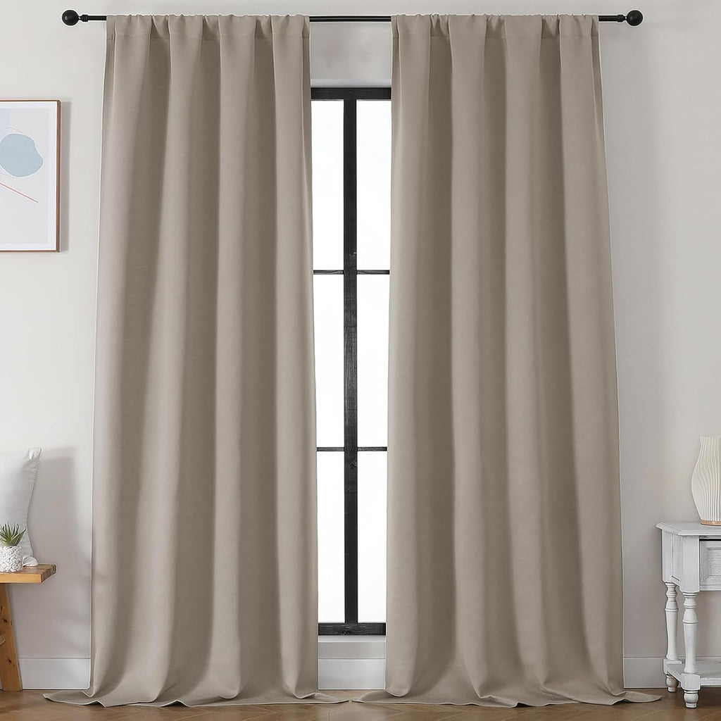 Simplebrand Stone Blackout Curtains for Bedroom 96 Inches Long 2 Panels, Solid Thermal Insulated, Energy Saving Living Room Window Treatmen…