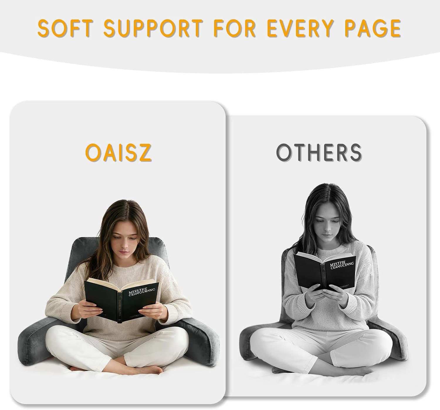 OAISZ Reading Pillow for Sitting in Bed Adult, Reading Pillow with Shredded Memory Foam (Grey, X-Large)