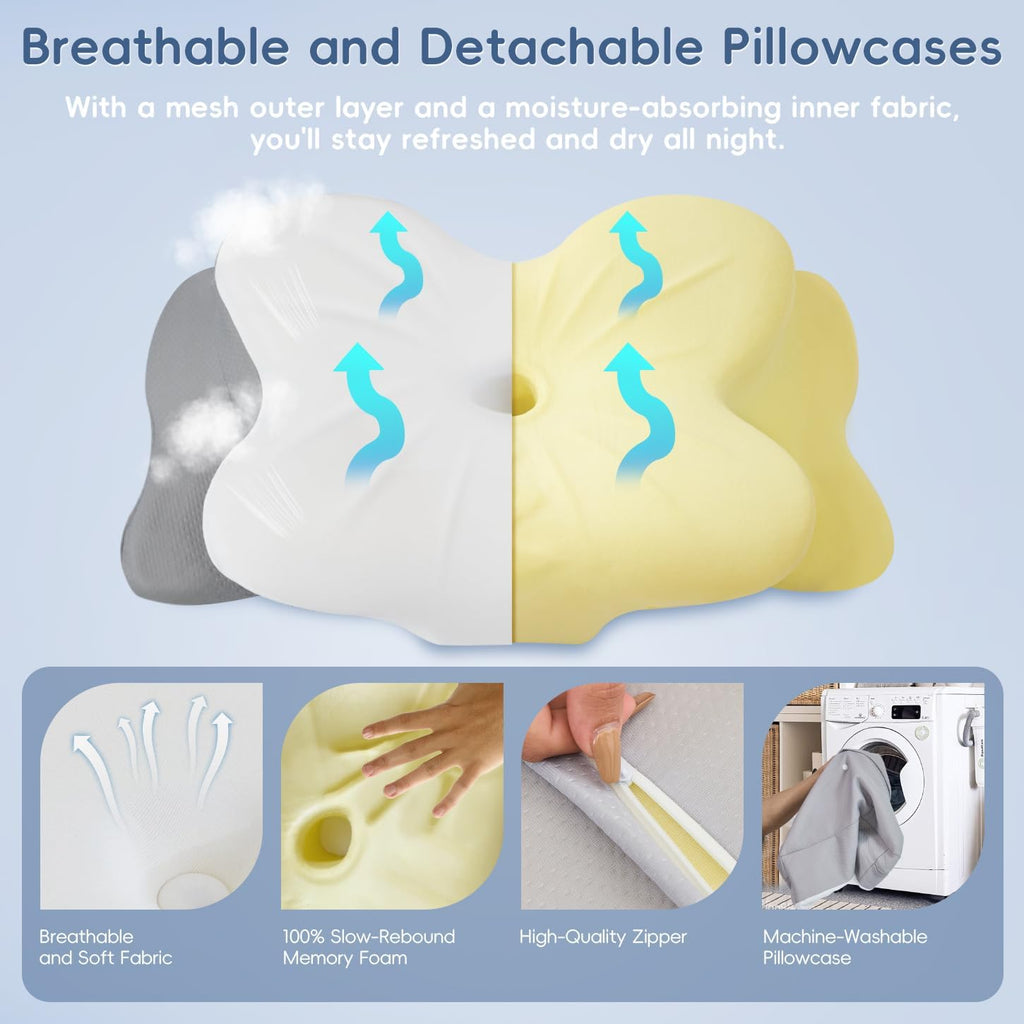 FyovaHome Cervical Neck Pillow, Ergonomic Memory Foam Pillows for Neck with Breathable Pillowcase, Adjustable Contour Neck Support Pillow f…