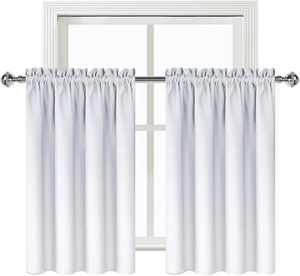 DWCN White Short Room Darkening Curtains for Kitchen/Bedroom, 42 x 36 inches Long - Energy Saving Window Drapes for Nursery with Rod…