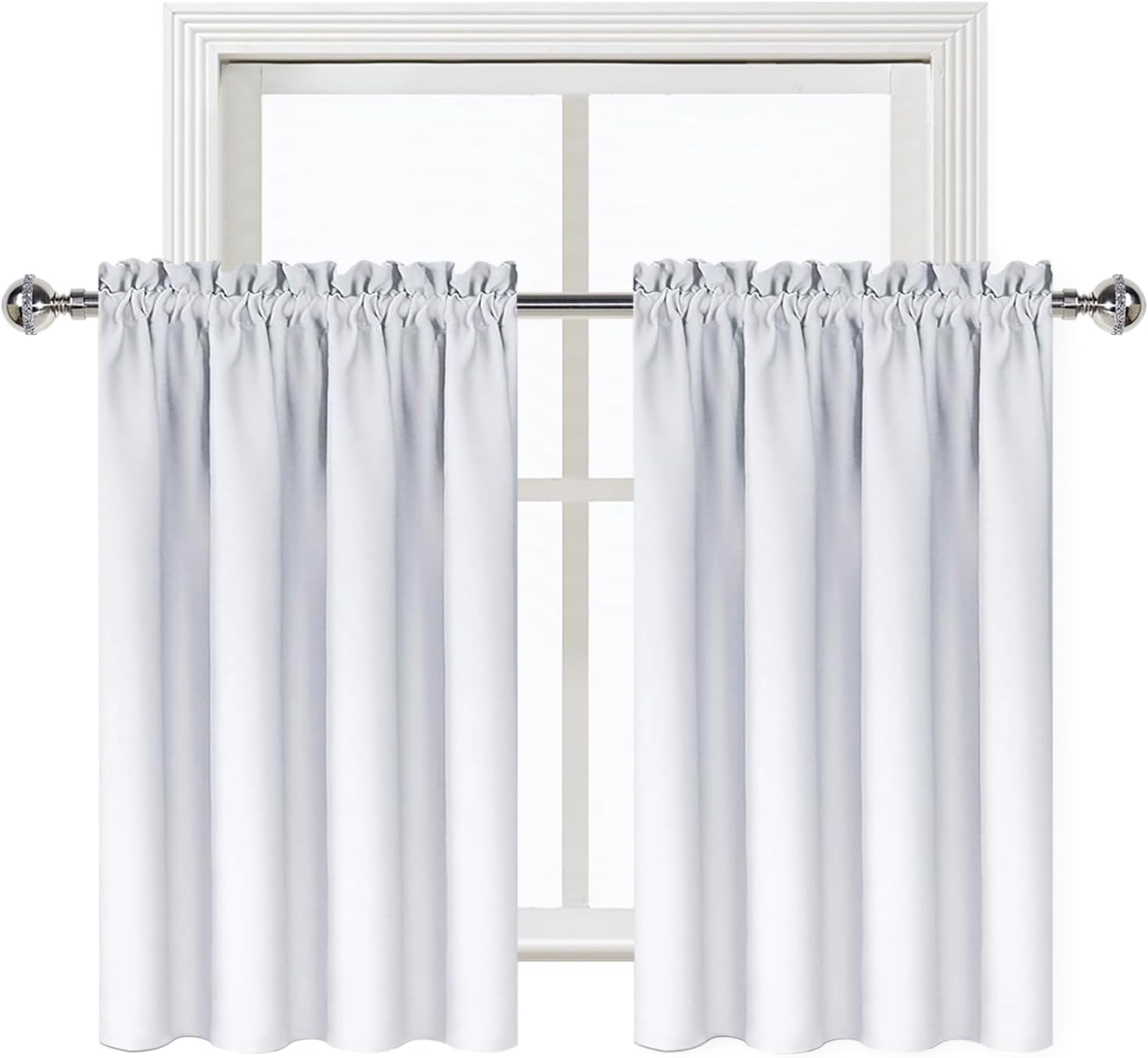 DWCN White Short Room Darkening Curtains for Kitchen/Bedroom, 42 x 36 inches Long - Energy Saving Window Drapes for Nursery with Rod…