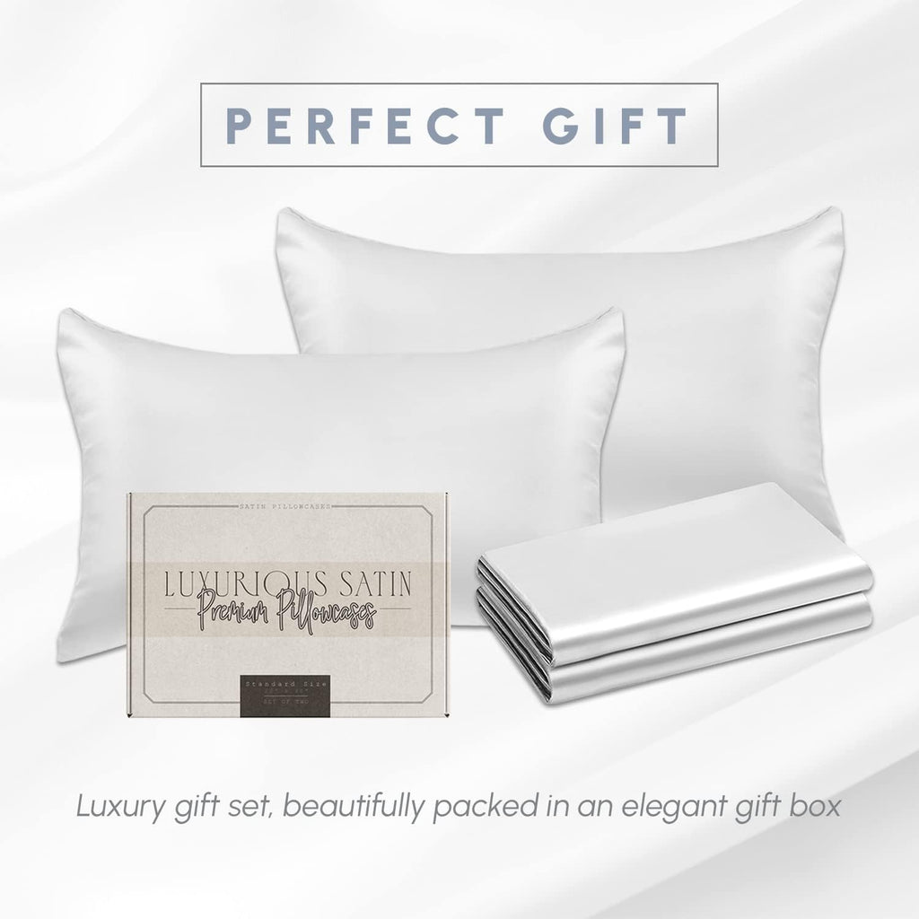 Elegantcomfort Elegant Comfort 4-Pack White Standard/Queen Viscose Satin Pillowcase Set with Hidden Zipper Closure, 20" x 30" White