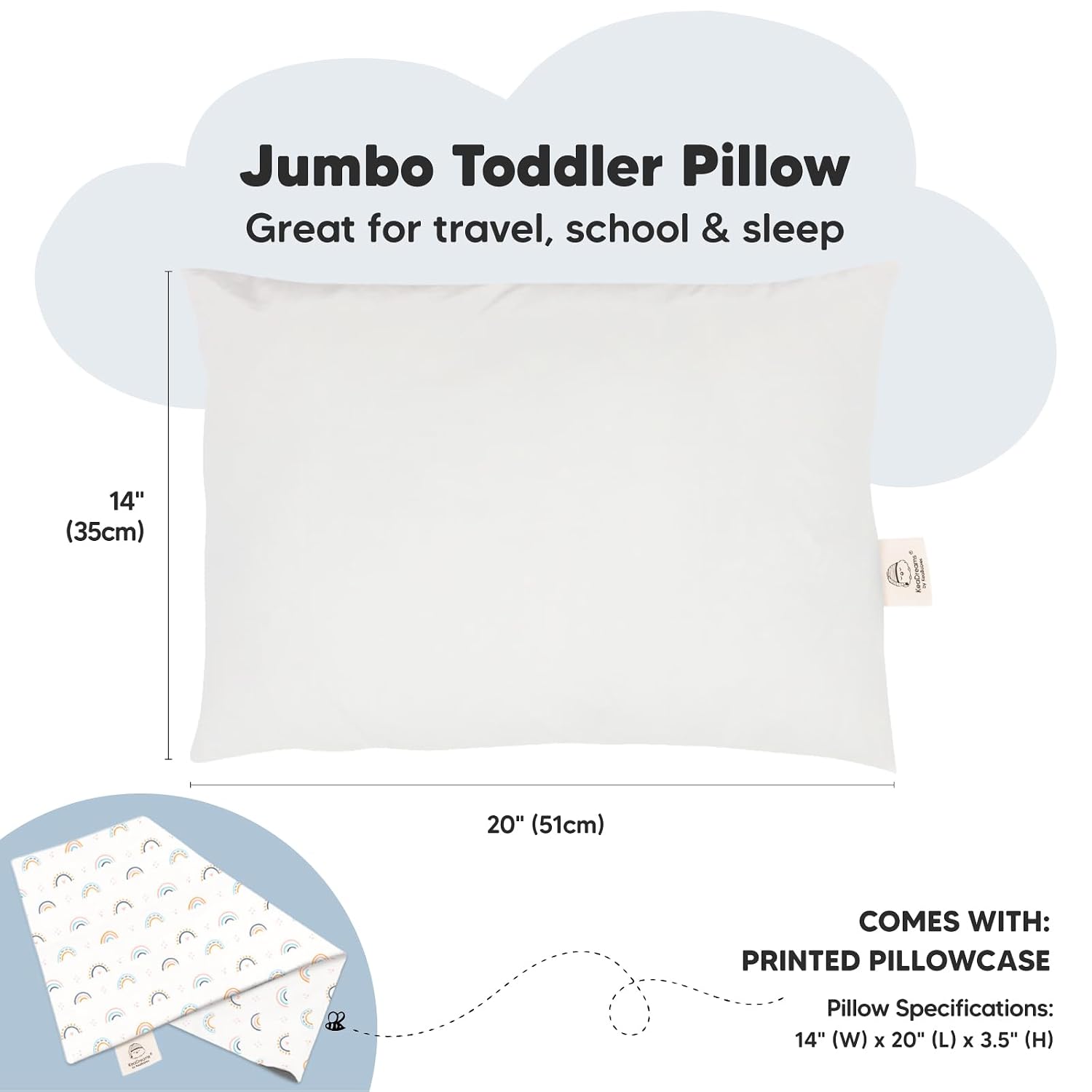 KeaBabies Toddler Pillow with Pillowcase, Jumbo 14X20 - Soft Organic Cotton Toddler Pillows for Sleeping - Machine Washable - Perfect for…