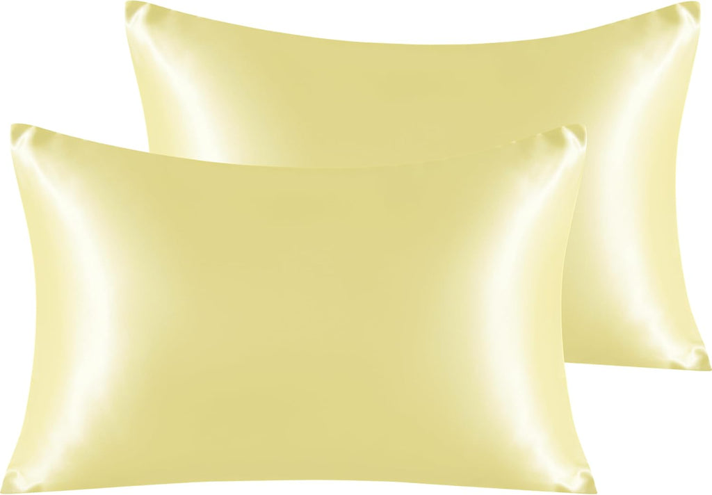 Ntbay 2 Pack Satin Standard Pillowcases for Hair and Skin, Luxurious and Silky Pillow Cases with Envelope Closure, 20x26 Inches, Light Yell…