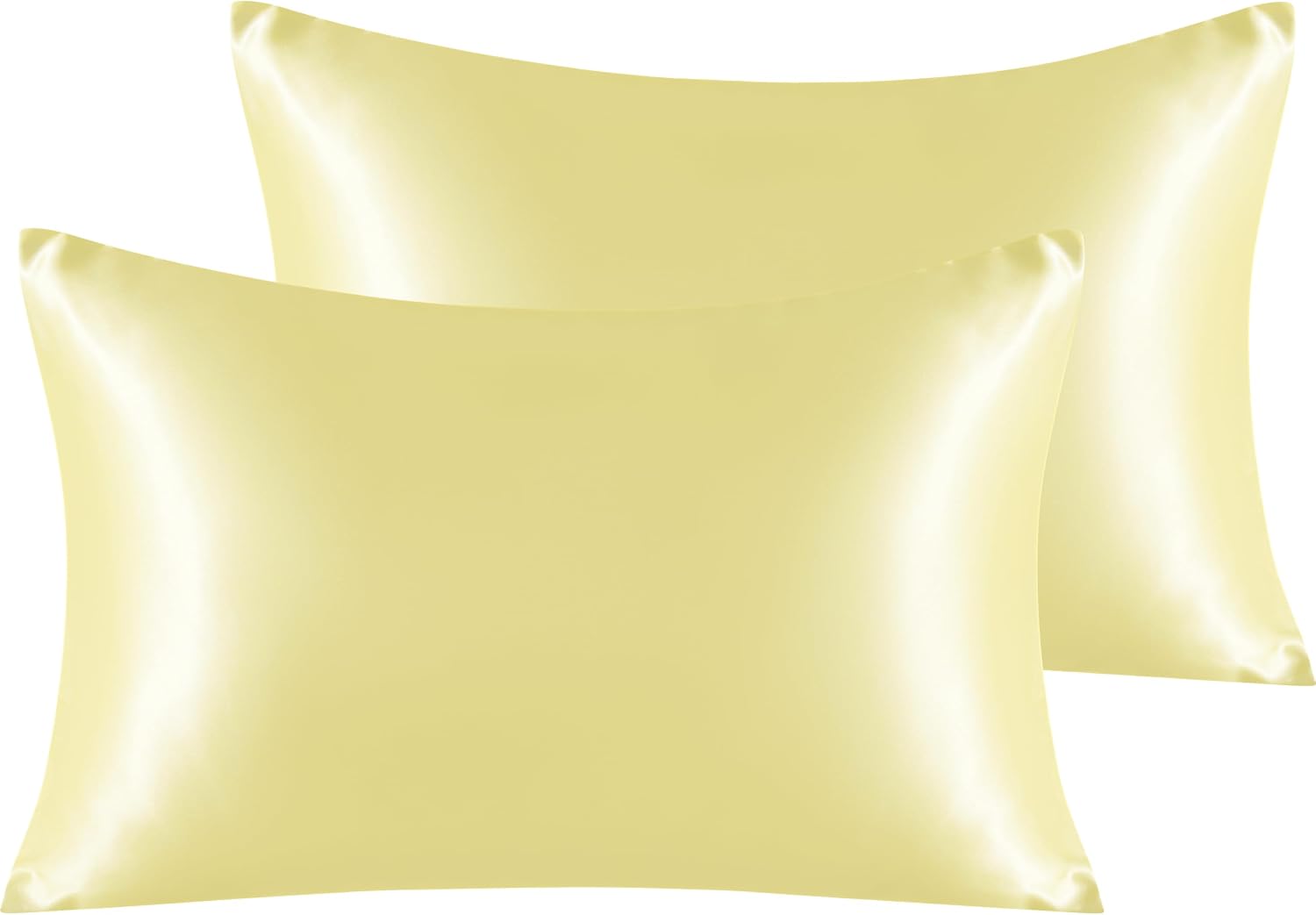 Ntbay 2 Pack Satin Standard Pillowcases for Hair and Skin, Luxurious and Silky Pillow Cases with Envelope Closure, 20x26 Inches, Light Yell…