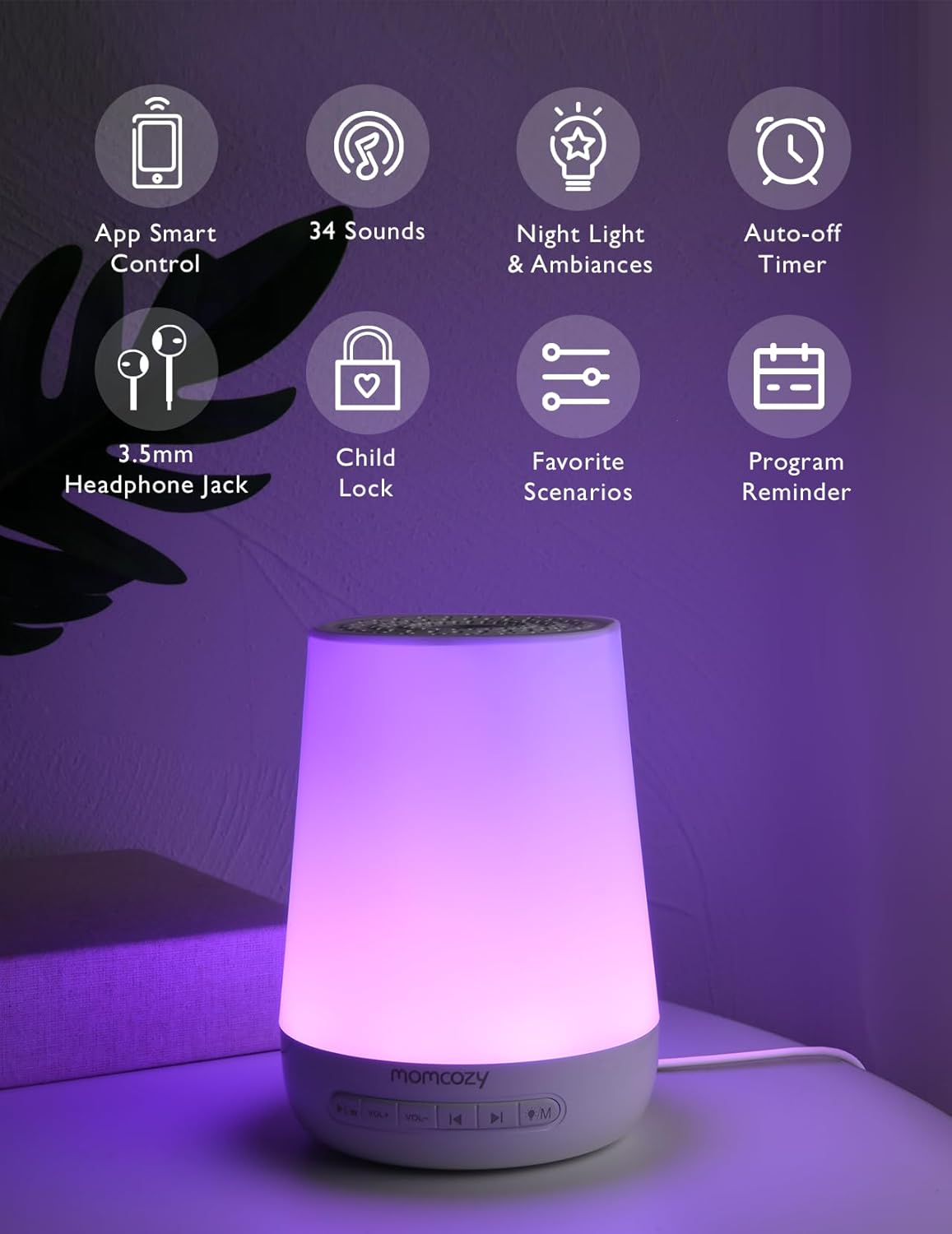 Baby Sound Machine, Momcozy White Noise Machine for Baby Sleeping with Night Light, Toddler Sleep Trainer 34 Soothing Sleep Sounds…
