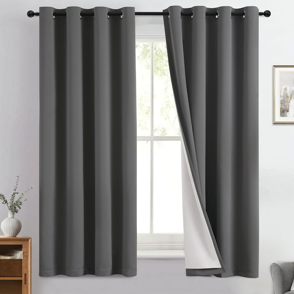 Yakamok 100% Blackout Curtain Panels 63 inches Cold and Light Blocking Drapes for Nursery, 2 Thick Layers Thermal Insulated Draperies (2 Pi…