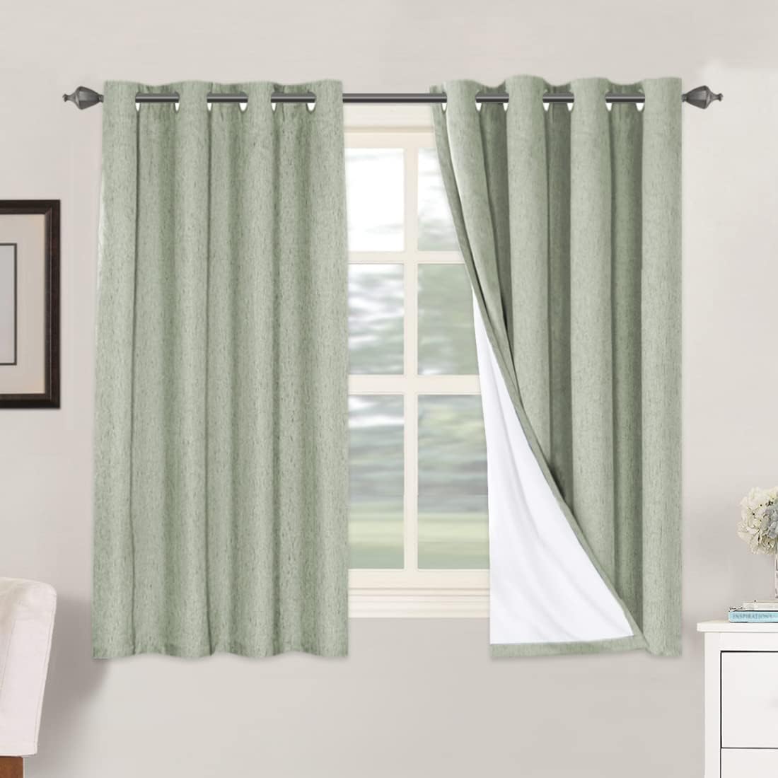H.VERSAILTEX Linen Blackout Curtains 54 Inches Long 100% Absolutely Blackout Thermal Insulated Textured Linen Look Curtain Draperies…