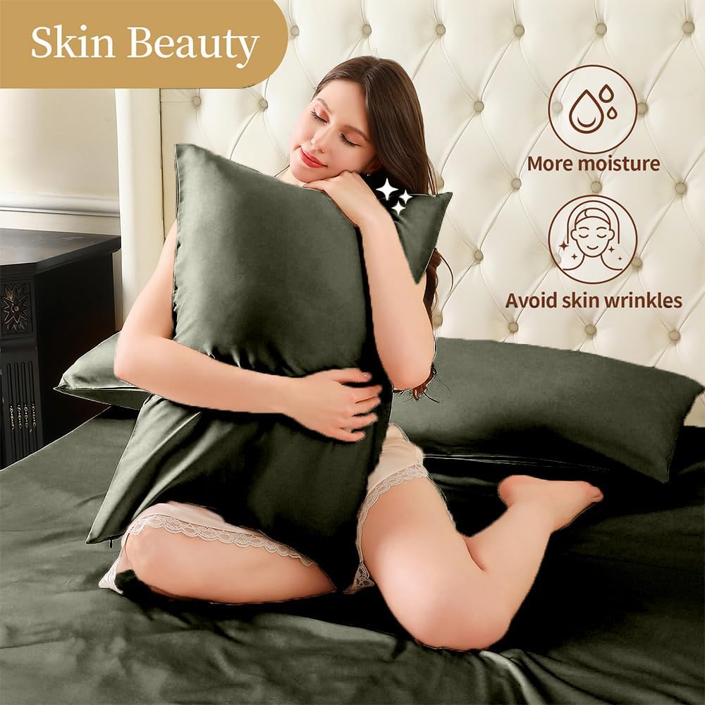 Mulberry Silk Pillowcase for Hair and Skin Queen Size 20"X 30" with Hidden Zipper, Softer Than Silk Pillow Cases Queen Smooth Cooling…