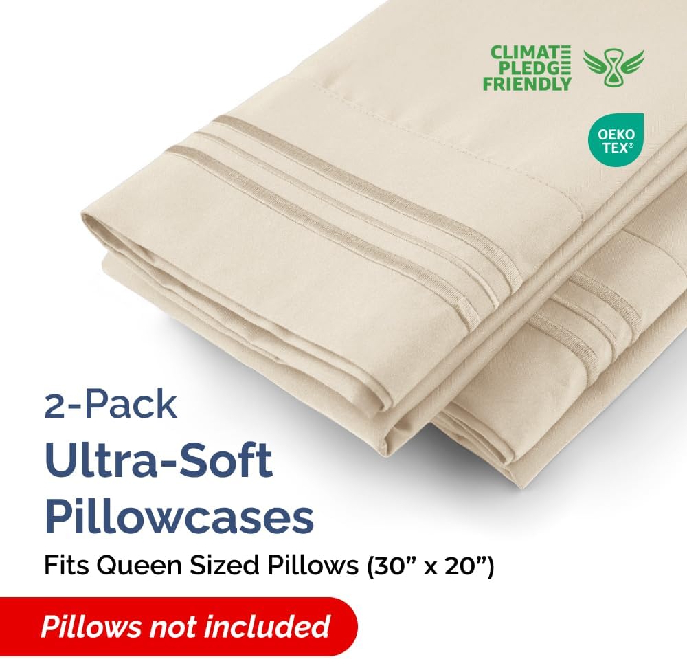 Queen Pillow Cases Set of 2 - Ultra Soft Hotel Quality Pillowcase Covers - Comfy, Cozy & Wrinkle Free - Shrinkage, Stain and Fade…