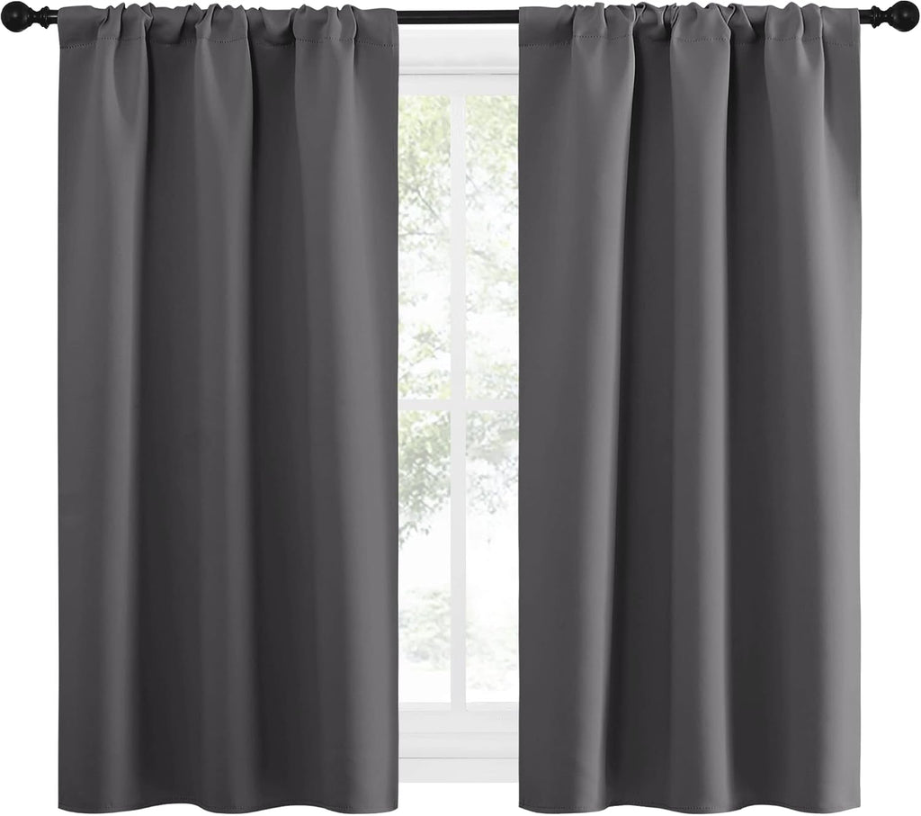 NICETOWN Grey Window Curtains for Bedroom - Home Decoration Thermal Insulated Rod Pocket Blackout Blinds & Drapes for Small Windows…