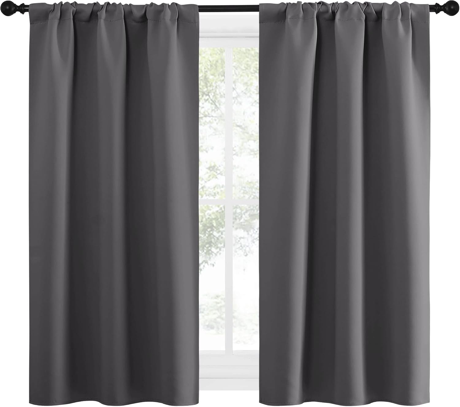 NICETOWN Grey Window Curtains for Bedroom - Home Decoration Thermal Insulated Rod Pocket Blackout Blinds & Drapes for Small Windows…