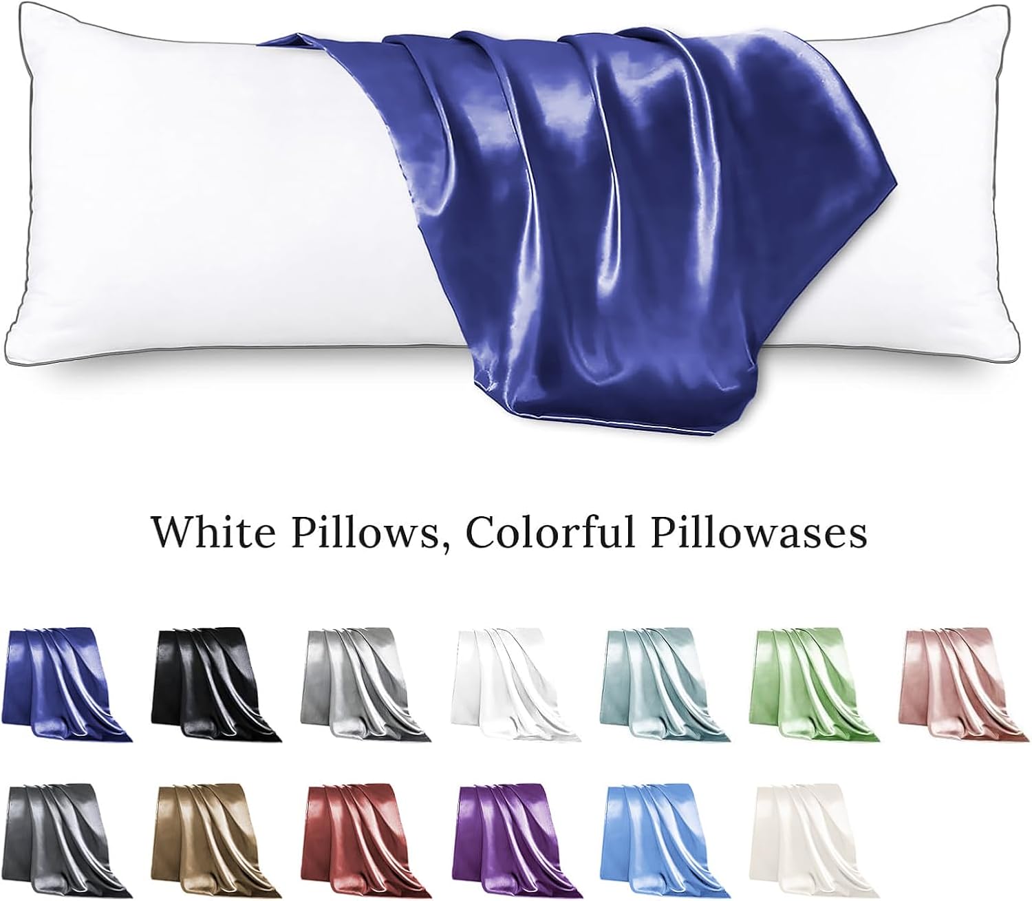 Huxmeyson Body Pillow with Satin Pillowcase, Body Pillow for Adults, Removable Cover, Navy Blue (20"x54") 1 count Blue