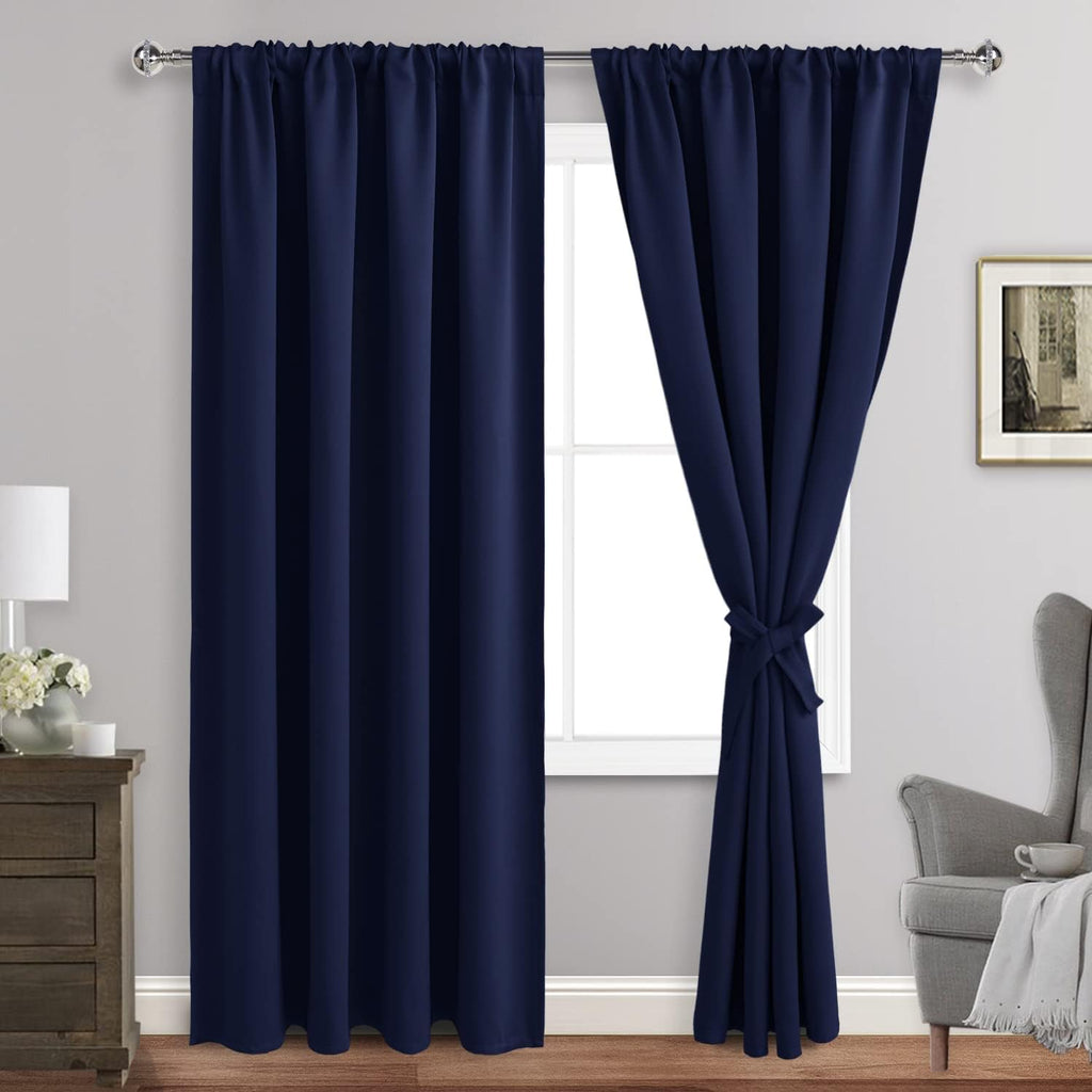 Jiuzhen Blackout Curtains for Bedroom - Thermal Insulated Room Darkening Rod Pocket Curtains for Living Room, Set of 2 Panels with Tiebacks…