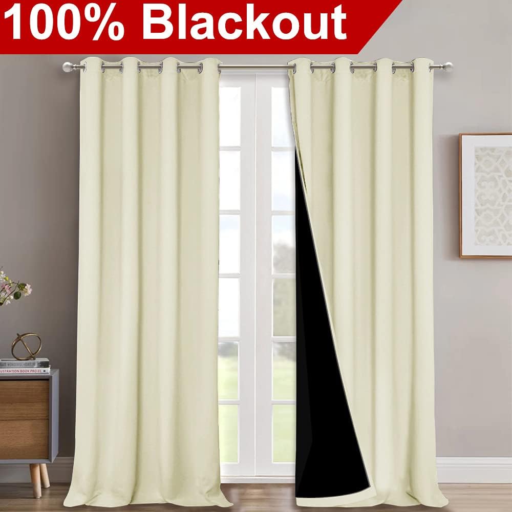 Nicetown Full Shading Curtains 90 inches Long 2 Panels Set for Windows, Super Heavy-Duty Black Lined Blackout Curtains for Bedroom, Privacy…