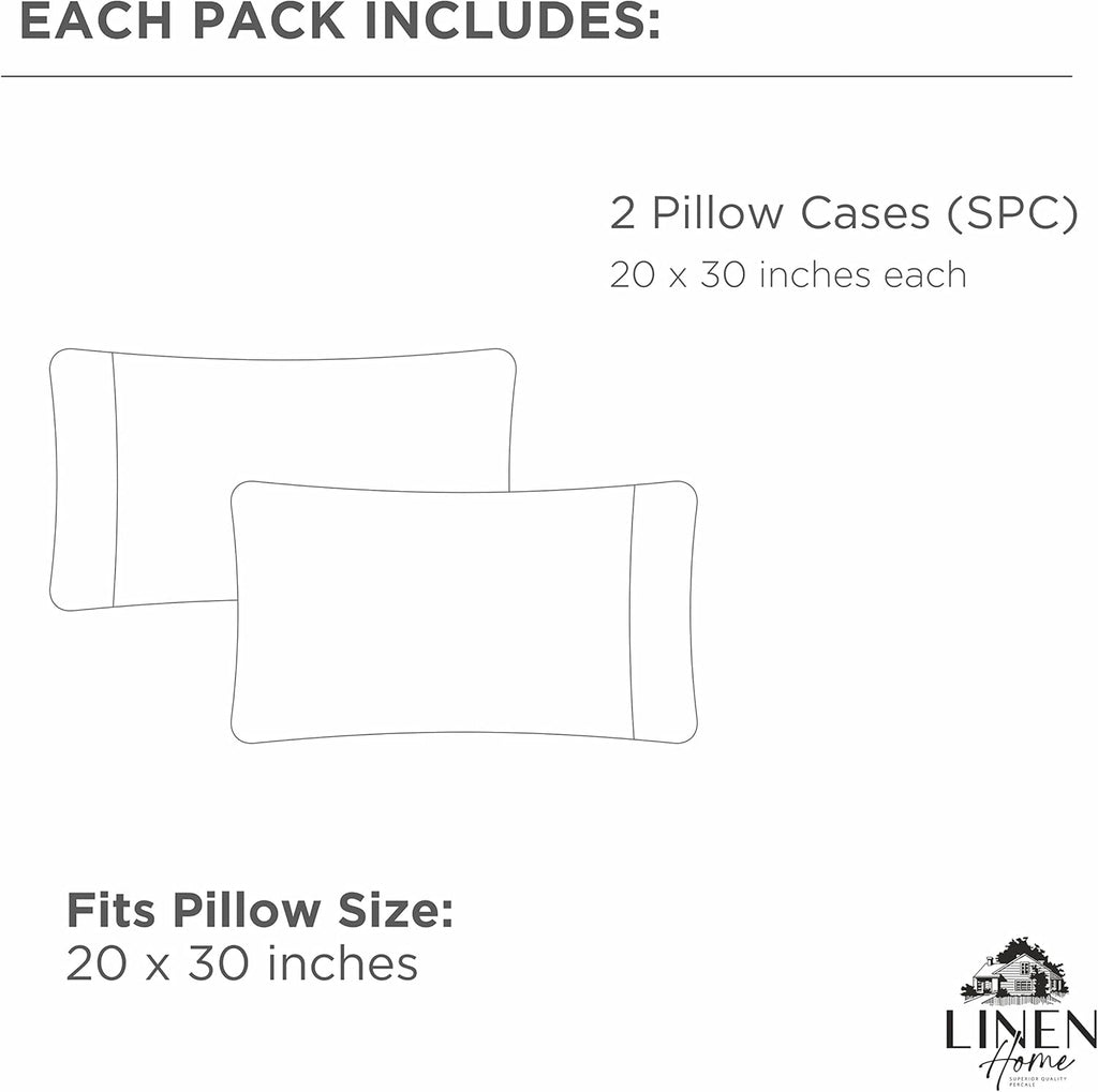 Linen Home 100% Cotton Percale Pillowcases Standard/Queen Size Set of 2 - Crisp & Cooling, Long Staple Hotel Quality, 20x30, Charcoal