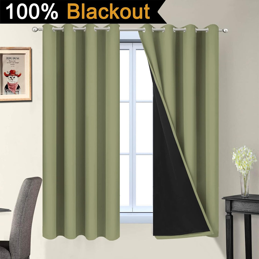 Yakamok 100% Blackout Window Curtain Panels, Heat and Full Light Blocking Drapes with Black Liner for Nursery, Thermal Insulated Draperies (…