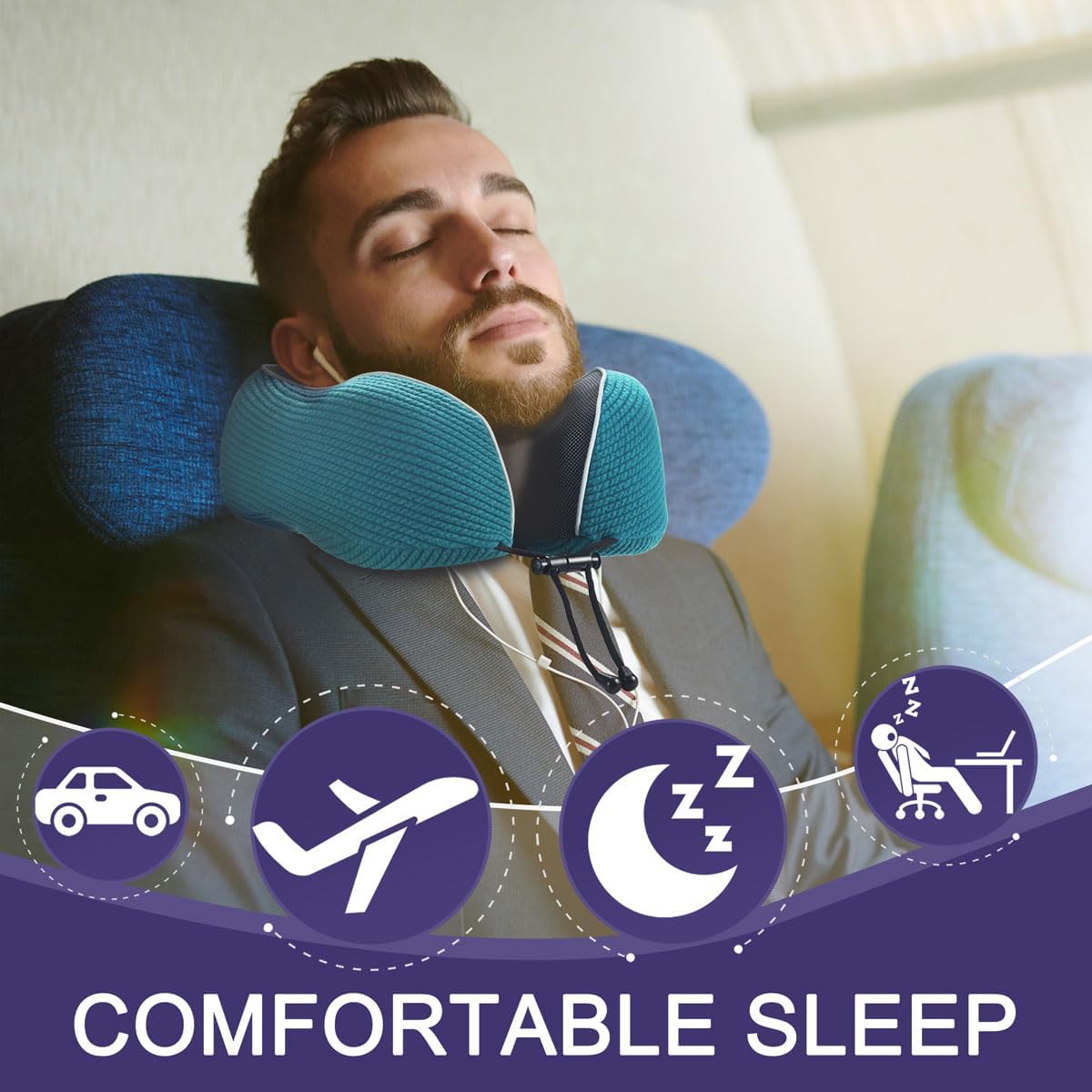 napfun Neck Pillow for Travel with Travel Pouch, Sleep Mask & Earplugs, Memory Foam Airplane Pillow for Headrest Sleep with Eyeshades…