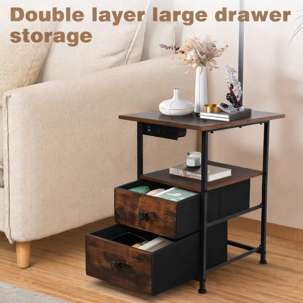 PESRAE Floor Lamp with Table & 2 Drawers, End Table with 3 Color Temperature Reading Light, Side Table Lamp with USB & Type C & AC…