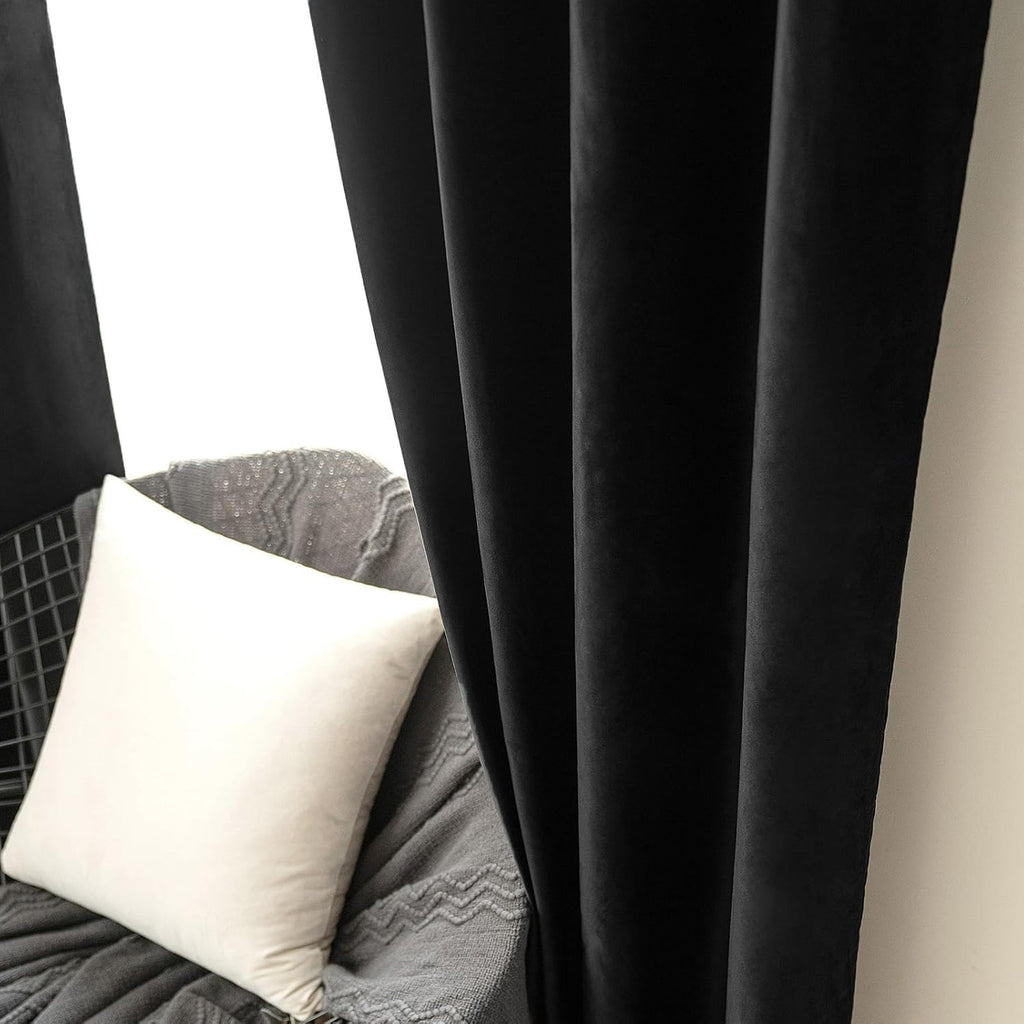 Miulee Black Velvet Curtains 63 inch Length 2 Panels - Luxury Blackout Curtains for Bedroom Living Room Thermal Insulated Super Soft Window…