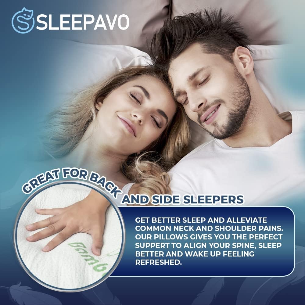 Memory Foam Pillows Queen Size Set of 4 - Cooling Bed Pillows for Sleeping - Back, Stomach, Side Sleeper Firm Pillow - Comfy Cool…