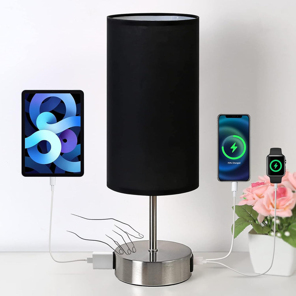 Yarra-Decor 【Upgraded Bedside Lamp with USB A+C Charging Ports & AC Outlet Touch Control Table Lamp for Bedroom 3 Way Dimmable Nightstand…