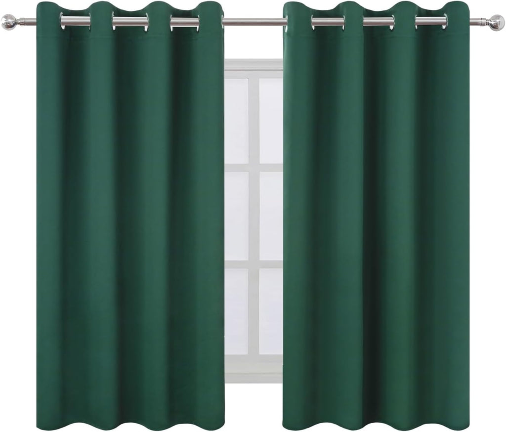 Lemomo Blackout Curtains 66 x 54 Inch Long Dark Green Curtains Set of 2 Panels Room Darkening Curtains for Bedroom and Living Room 54 Inch…