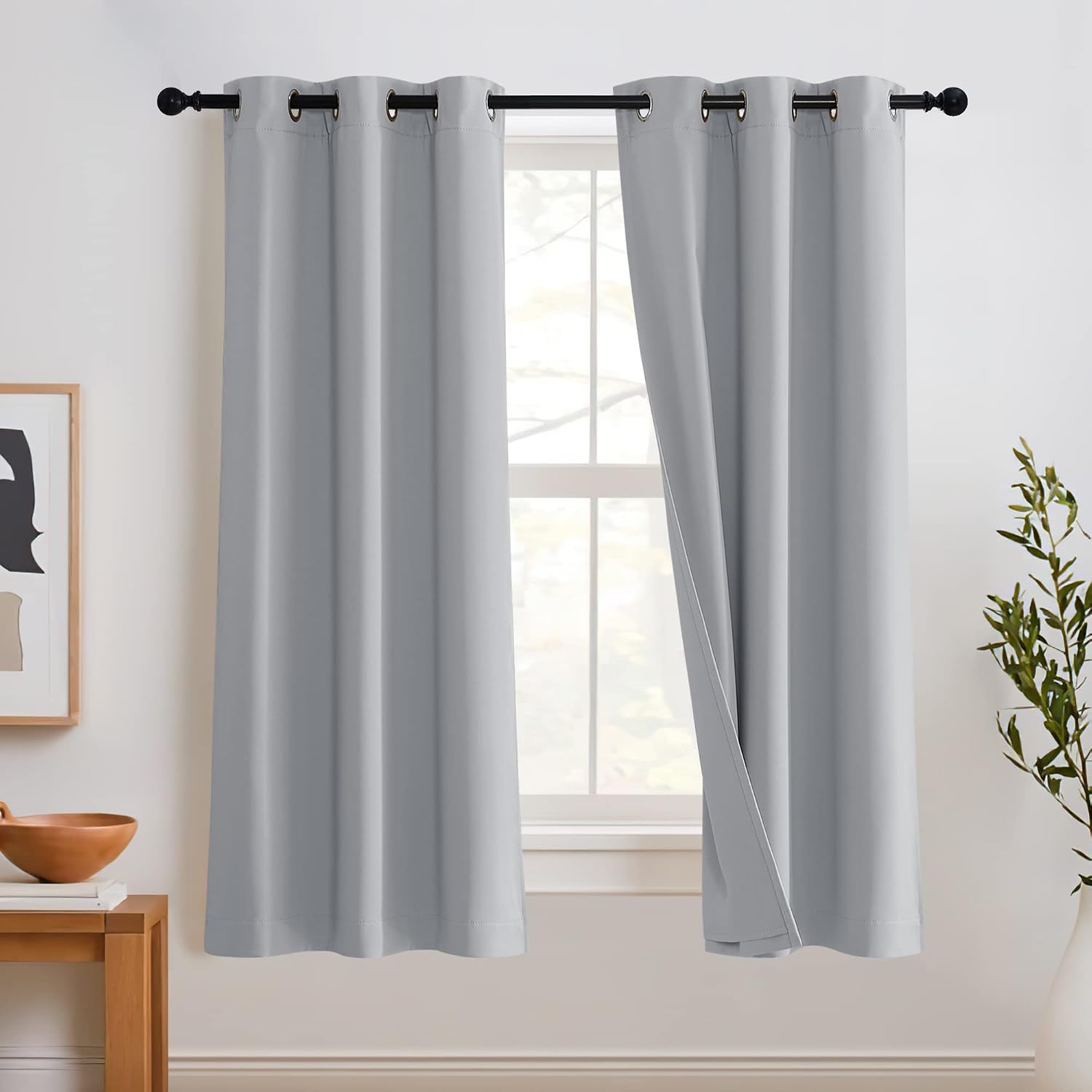 Rybhome RYB HOME 3-in-1 Noise - Blackout - Thermal Insulation Small Window Curtains 63 inch, Inside Detachable Felt Liner 84 inch Curtains…