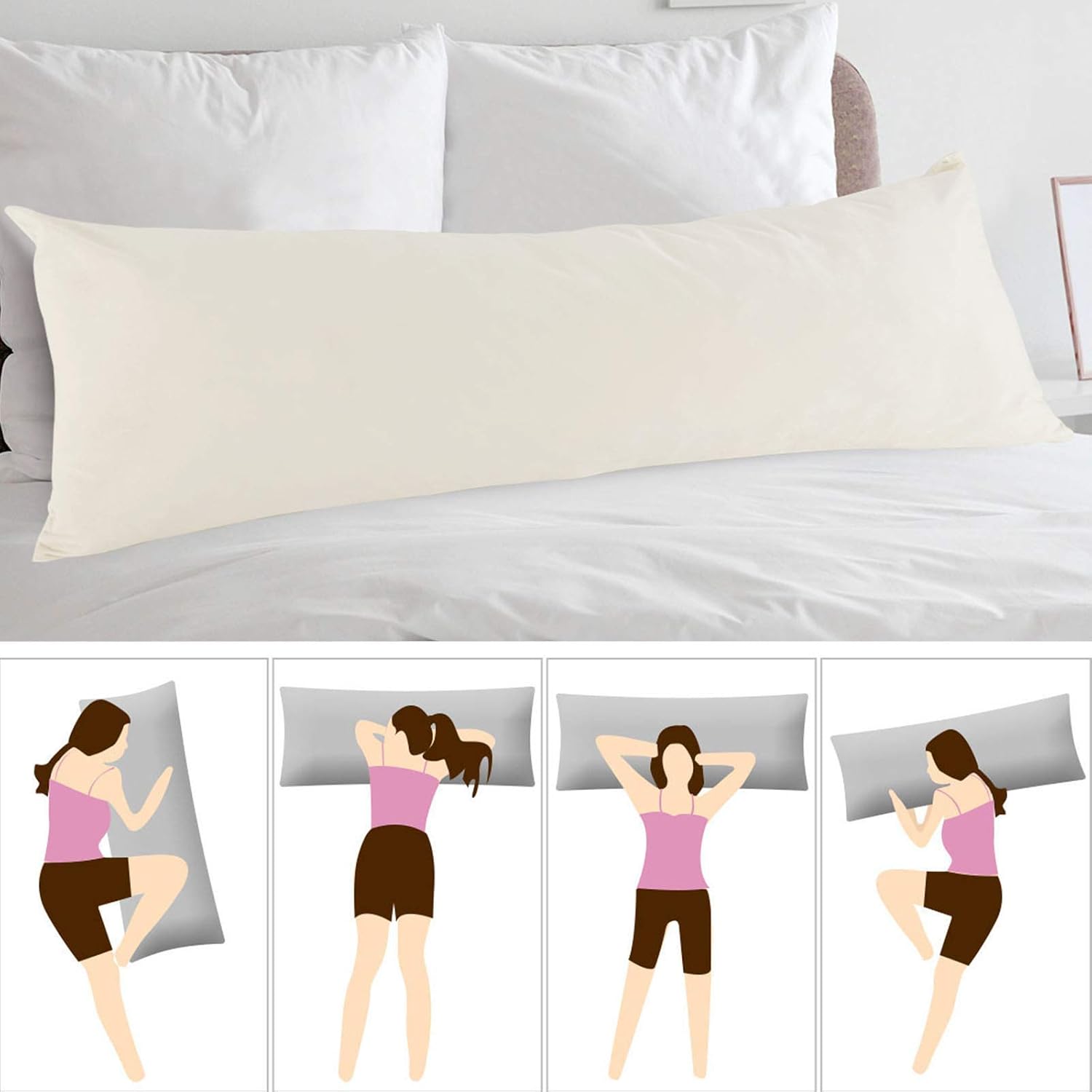 StangH Velvet Kids Body Pillow Cover with Zipper, Super Soft Touch Body Pillowcase for Babies/Pregnant Women/Adults, Ivory, 20 x 54-inch, 1…