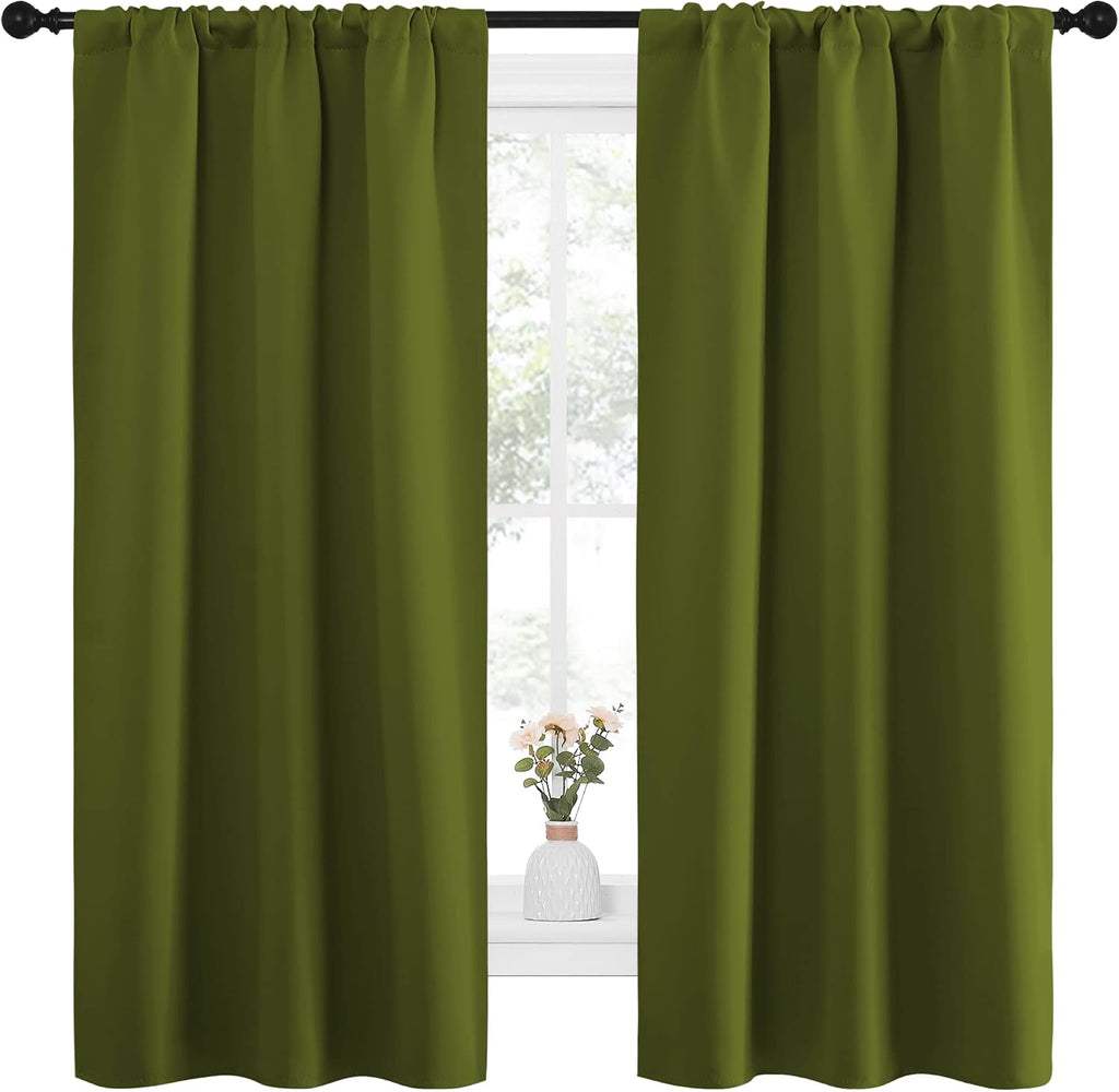 NICETOWN Bedroom Curtains Draperies with Rod Pocket, Nursery Essential Thermal Insulated Blackout Curtain Panels for Small Window (Olive…