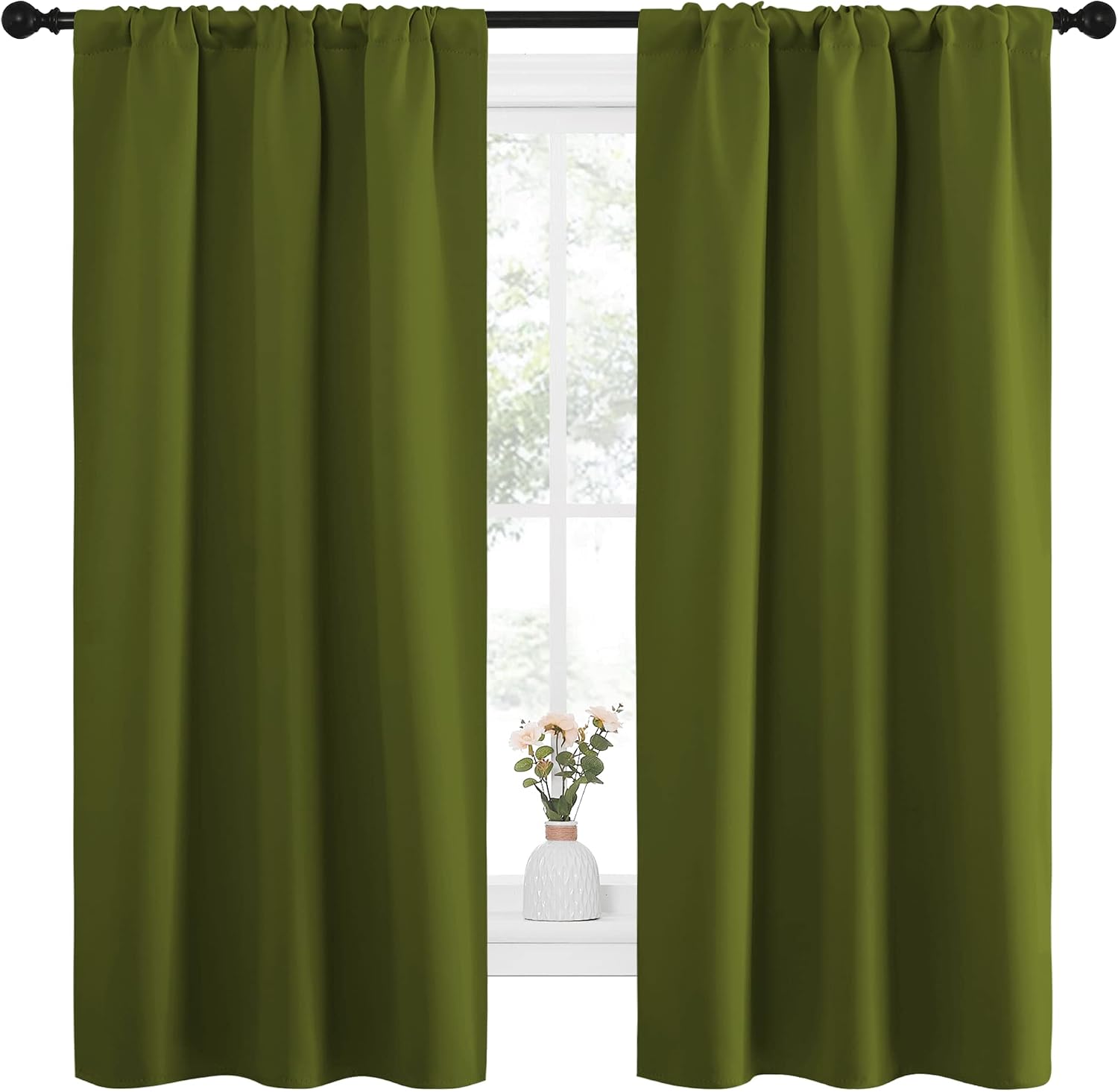 NICETOWN Bedroom Curtains Draperies with Rod Pocket, Nursery Essential Thermal Insulated Blackout Curtain Panels for Small Window (Olive…