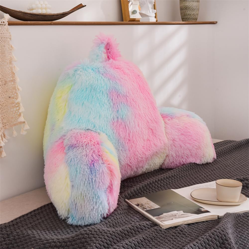 Aimuan Reading Pillow Bed Rest Pillow with Arms Rabbit Fur Cushion for Adults Teens Incline Rest Sitting up & Sleeping Snoring Pillow…