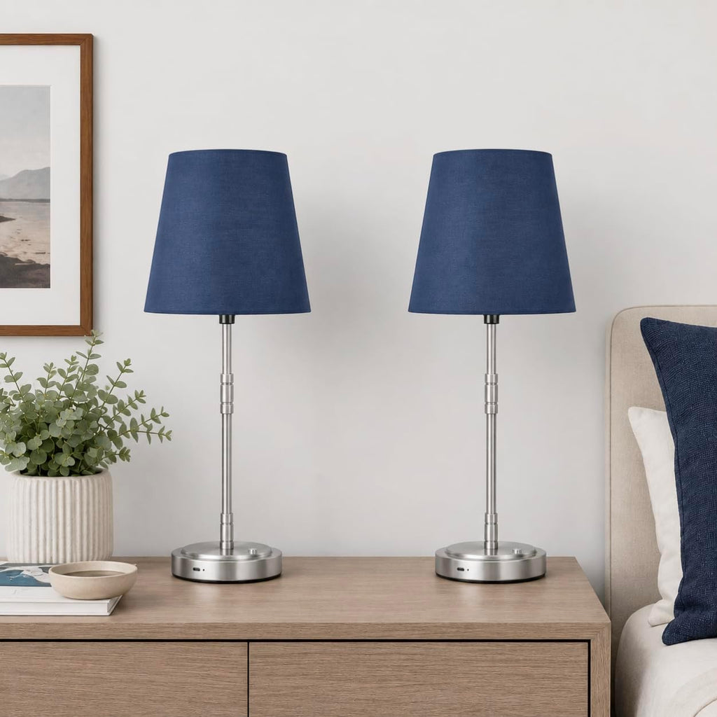 Cordless Table Lamps Set of 2 – Battery Operated Lamp with 7500mAh Rechargeable Battery, Stepless Dimmable Brushed Nickel Lamps with Blue…