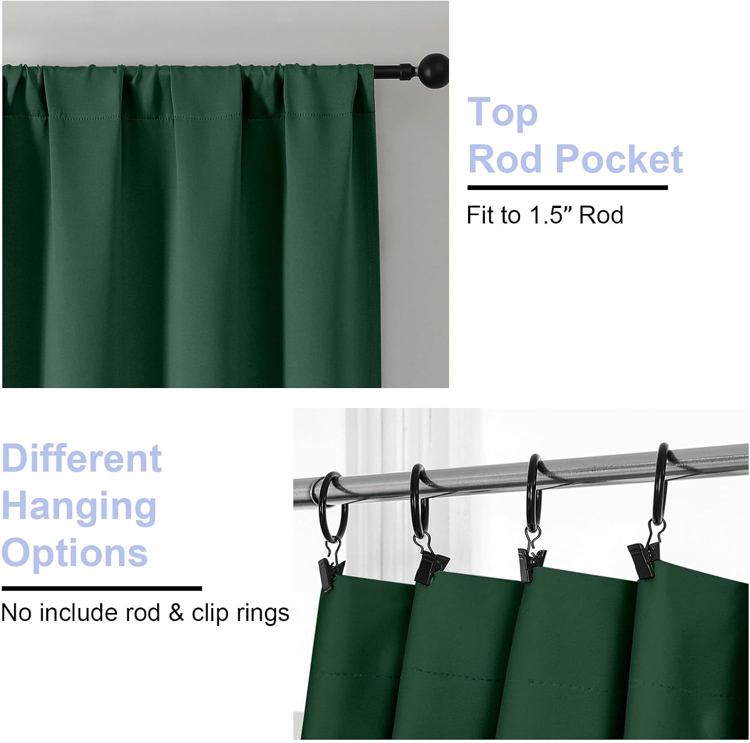 Simplebrand Ava Ever Green Short 24 Inches Blackout Curtain 2 Panels Set, Half Window Rod Pocket Privacy Curtain Tiers for Kitchen, Curtain…