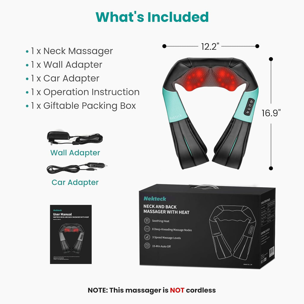 Nekteck Shiatsu Neck Massager with Heat for Deep Tissue, 2026 Upgraded 3D Back Shoulder Kneading Massage Pillow, Body Muscle Relaxation Too…